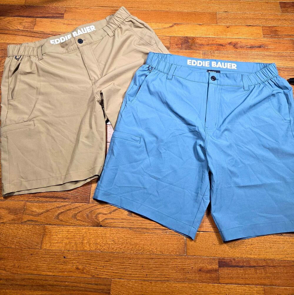 Eddie Bauer Mens Large Hiking Shorts Lot of 2 Cargo Ripstop Blue Khaki